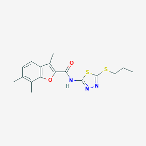 molecular formula C17H19N3O2S2 B493624 3,6,7-trimethyl-N-[5-(propylsulfanyl)-1,3,4-thiadiazol-2-yl]-1-benzofuran-2-carboxamide 