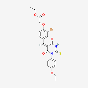 molecular formula C23H21BrN2O6S B4936240 ethyl (2-bromo-4-{[1-(4-ethoxyphenyl)-4,6-dioxo-2-thioxotetrahydro-5(2H)-pyrimidinylidene]methyl}phenoxy)acetate 