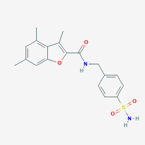 molecular formula C19H20N2O4S B493626 3,4,6-trimethyl-N-[(4-sulfamoylphenyl)methyl]-1-benzofuran-2-carboxamide CAS No. 724741-32-6