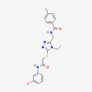 molecular formula C21H22FN5O2S B4936281 N-{[4-ethyl-5-({2-[(3-fluorophenyl)amino]-2-oxoethyl}thio)-4H-1,2,4-triazol-3-yl]methyl}-4-methylbenzamide 