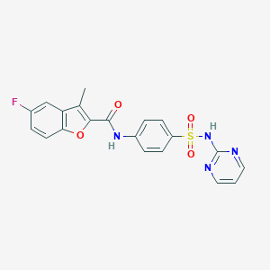 molecular formula C20H15FN4O4S B493632 5-fluoro-3-methyl-N-[4-(pyrimidin-2-ylsulfamoyl)phenyl]-1-benzofuran-2-carboxamide CAS No. 724741-43-9