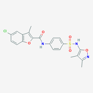 molecular formula C21H18ClN3O5S B493634 5-chloro-N-[4-[(3,4-dimethyl-5-isoxazolyl)sulfamoyl]phenyl]-3-methyl-2-benzofurancarboxamide 
