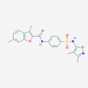 molecular formula C22H21N3O5S B493635 N-[4-[(3,4-dimethyl-1,2-oxazol-5-yl)sulfamoyl]phenyl]-3,6-dimethyl-1-benzofuran-2-carboxamide CAS No. 714261-78-6