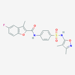 molecular formula C21H18FN3O5S B493637 N-[4-[(3,4-dimethyl-1,2-oxazol-5-yl)sulfamoyl]phenyl]-5-fluoro-3-methyl-1-benzofuran-2-carboxamide CAS No. 724741-37-1