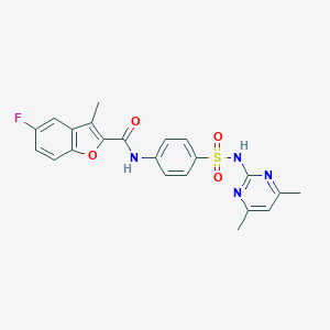 molecular formula C22H19FN4O4S B493638 N-{4-[(4,6-dimethylpyrimidin-2-yl)sulfamoyl]phenyl}-5-fluoro-3-methyl-1-benzofuran-2-carboxamide 