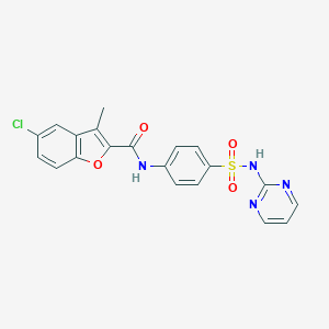 molecular formula C20H15ClN4O4S B493639 5-chloro-3-methyl-N-[4-(pyrimidin-2-ylsulfamoyl)phenyl]-1-benzofuran-2-carboxamide CAS No. 724741-59-7