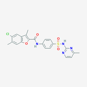 molecular formula C22H19ClN4O4S B493640 5-chloro-3,6-dimethyl-N-{4-[(4-methylpyrimidin-2-yl)sulfamoyl]phenyl}-1-benzofuran-2-carboxamide CAS No. 724741-47-3