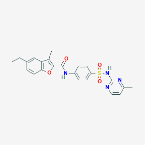 molecular formula C23H22N4O4S B493642 5-ethyl-3-methyl-N-{4-[(4-methylpyrimidin-2-yl)sulfamoyl]phenyl}-1-benzofuran-2-carboxamide CAS No. 724741-49-5