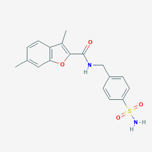 molecular formula C18H18N2O4S B493644 N-[4-(aminosulfonyl)benzyl]-3,6-dimethyl-1-benzofuran-2-carboxamide 