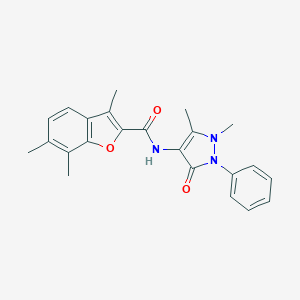 molecular formula C23H23N3O3 B493645 N-(1,5-dimethyl-3-oxo-2-phenyl-2,3-dihydro-1H-pyrazol-4-yl)-3,6,7-trimethyl-1-benzofuran-2-carboxamide CAS No. 724741-73-5
