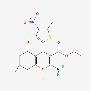 molecular formula C19H22N2O6S B4936500 ethyl 2-amino-7,7-dimethyl-4-(5-methyl-4-nitro-2-thienyl)-5-oxo-5,6,7,8-tetrahydro-4H-chromene-3-carboxylate 