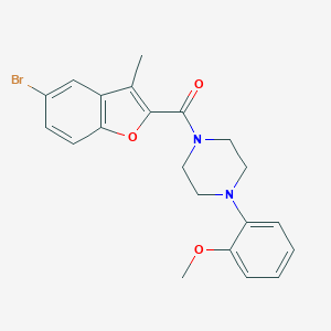 molecular formula C21H21BrN2O3 B493654 2-{4-[(5-Bromo-3-methyl-1-benzofuran-2-yl)carbonyl]-1-piperazinyl}phenyl methyl ether CAS No. 724742-06-7