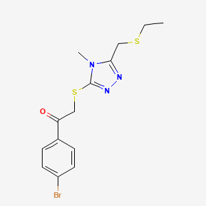 molecular formula C14H16BrN3OS2 B4936656 1-(4-bromophenyl)-2-({5-[(ethylthio)methyl]-4-methyl-4H-1,2,4-triazol-3-yl}thio)ethanone 