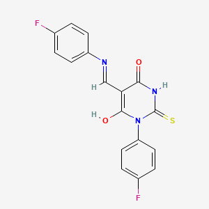molecular formula C17H11F2N3O2S B4936764 1-(4-fluorophenyl)-5-{[(4-fluorophenyl)amino]methylene}-2-thioxodihydro-4,6(1H,5H)-pyrimidinedione 