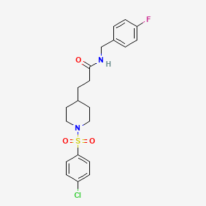 molecular formula C21H24ClFN2O3S B4936780 3-{1-[(4-chlorophenyl)sulfonyl]-4-piperidinyl}-N-(4-fluorobenzyl)propanamide 
