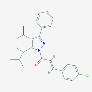 molecular formula C26H27ClN2O B493684 1-[3-(4-chlorophenyl)acryloyl]-7-isopropyl-4-methyl-3-phenyl-4,5,6,7-tetrahydro-1H-indazole 