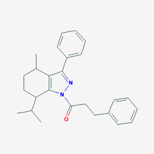 molecular formula C26H30N2O B493687 7-isopropyl-4-methyl-3-phenyl-1-(3-phenylpropanoyl)-4,5,6,7-tetrahydro-1H-indazole 
