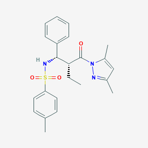 molecular formula C23H27N3O3S B493692 N-{2-[(3,5-dimethyl-1H-pyrazol-1-yl)carbonyl]-1-phenylbutyl}-4-methylbenzenesulfonamide 