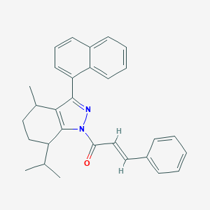 molecular formula C30H30N2O B493698 1-cinnamoyl-7-isopropyl-4-methyl-3-(1-naphthyl)-4,5,6,7-tetrahydro-1H-indazole 