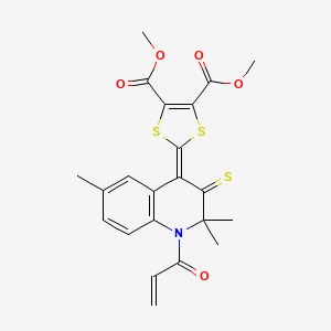 molecular formula C22H21NO5S3 B4936985 dimethyl 2-(1-acryloyl-2,2,6-trimethyl-3-thioxo-2,3-dihydro-4(1H)-quinolinylidene)-1,3-dithiole-4,5-dicarboxylate 