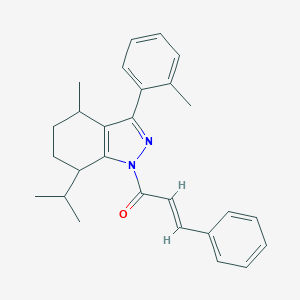 molecular formula C27H30N2O B493706 1-cinnamoyl-7-isopropyl-4-methyl-3-(2-methylphenyl)-4,5,6,7-tetrahydro-1H-indazole 