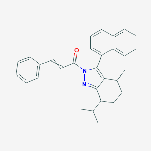 molecular formula C30H30N2O B493708 2-cinnamoyl-7-isopropyl-4-methyl-3-(1-naphthyl)-4,5,6,7-tetrahydro-2H-indazole 