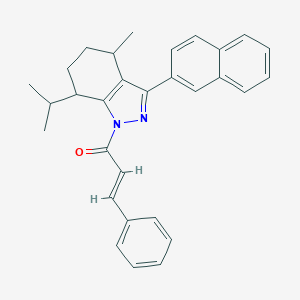 molecular formula C30H30N2O B493709 1-cinnamoyl-7-isopropyl-4-methyl-3-(2-naphthyl)-4,5,6,7-tetrahydro-1H-indazole 