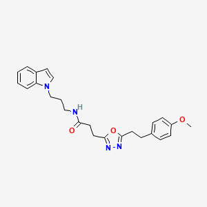 molecular formula C25H28N4O3 B4937104 N-[3-(1H-indol-1-yl)propyl]-3-{5-[2-(4-methoxyphenyl)ethyl]-1,3,4-oxadiazol-2-yl}propanamide 