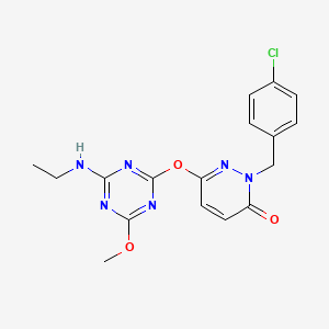 molecular formula C17H17ClN6O3 B4937106 2-(4-chlorobenzyl)-6-{[4-(ethylamino)-6-methoxy-1,3,5-triazin-2-yl]oxy}-3(2H)-pyridazinone 