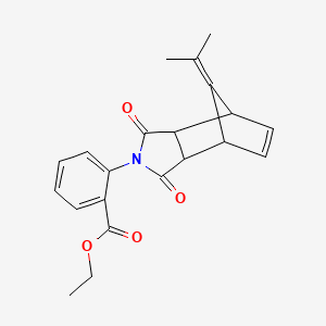 molecular formula C21H21NO4 B4937236 ethyl 2-[10-(1-methylethylidene)-3,5-dioxo-4-azatricyclo[5.2.1.0~2,6~]dec-8-en-4-yl]benzoate 