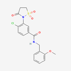 molecular formula C18H17ClN2O5S B4937283 4-chloro-3-(1,1-dioxido-3-oxo-2-isothiazolidinyl)-N-(2-methoxybenzyl)benzamide 