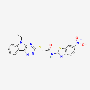 molecular formula C20H15N7O3S2 B4937520 2-[(5-ethyl-5H-[1,2,4]triazino[5,6-b]indol-3-yl)thio]-N-(6-nitro-1,3-benzothiazol-2-yl)acetamide 
