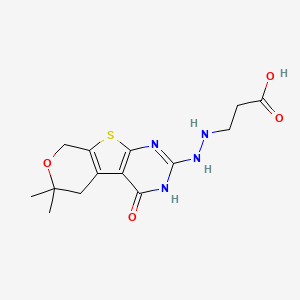 molecular formula C14H18N4O4S B4937580 3-[2-(6,6-dimethyl-4-oxo-3,5,6,8-tetrahydro-4H-pyrano[4',3':4,5]thieno[2,3-d]pyrimidin-2-yl)hydrazino]propanoic acid 