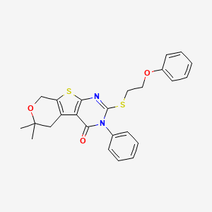 molecular formula C25H24N2O3S2 B4937594 6,6-dimethyl-2-[(2-phenoxyethyl)thio]-3-phenyl-3,5,6,8-tetrahydro-4H-pyrano[4',3':4,5]thieno[2,3-d]pyrimidin-4-one 