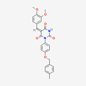 molecular formula C27H24N2O6 B4937633 5-(3,4-dimethoxybenzylidene)-1-{4-[(4-methylbenzyl)oxy]phenyl}-2,4,6(1H,3H,5H)-pyrimidinetrione 
