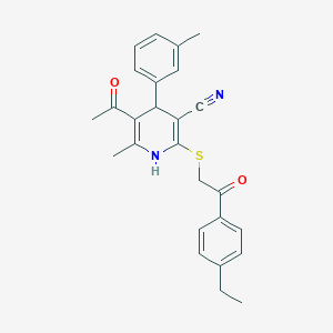 molecular formula C26H26N2O2S B4937766 5-acetyl-2-{[2-(4-ethylphenyl)-2-oxoethyl]thio}-6-methyl-4-(3-methylphenyl)-1,4-dihydro-3-pyridinecarbonitrile 
