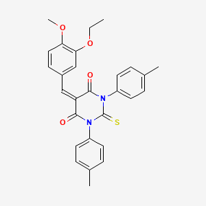 molecular formula C28H26N2O4S B4937871 5-(3-ethoxy-4-methoxybenzylidene)-1,3-bis(4-methylphenyl)-2-thioxodihydro-4,6(1H,5H)-pyrimidinedione 