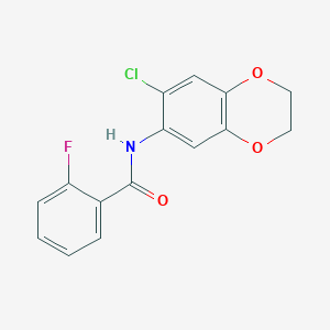 molecular formula C15H11ClFNO3 B493794 N-(7-chloro-2,3-dihydro-1,4-benzodioxin-6-yl)-2-fluorobenzamide 