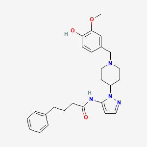 molecular formula C26H32N4O3 B4938034 N-{1-[1-(4-hydroxy-3-methoxybenzyl)-4-piperidinyl]-1H-pyrazol-5-yl}-4-phenylbutanamide 