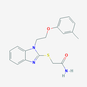 molecular formula C18H19N3O2S B493805 2-({1-[2-(3-methylphenoxy)ethyl]-1H-benzimidazol-2-yl}sulfanyl)acetamide 