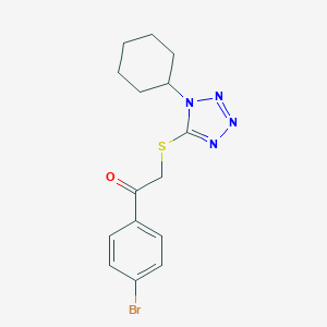 molecular formula C15H17BrN4OS B493806 1-(4-Bromophenyl)-2-(1-cyclohexyltetrazol-5-yl)sulfanylethanone CAS No. 346704-02-7