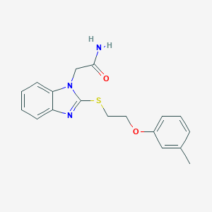 molecular formula C18H19N3O2S B493807 2-(2-{[2-(3-methylphenoxy)ethyl]thio}-1H-benzimidazol-1-yl)acetamide 