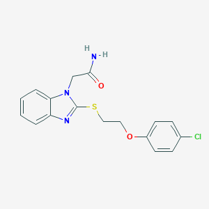 molecular formula C17H16ClN3O2S B493825 2-{2-[2-(4-Chloro-phenoxy)-ethylsulfanyl]-benzoimidazol-1-yl}-acetamide 