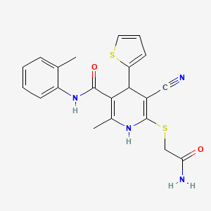 molecular formula C21H20N4O2S2 B4938250 6-[(2-amino-2-oxoethyl)thio]-5-cyano-2-methyl-N-(2-methylphenyl)-4-(2-thienyl)-1,4-dihydro-3-pyridinecarboxamide CAS No. 277756-55-5