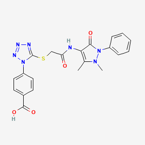 molecular formula C21H19N7O4S B4938294 4-[5-({2-[(1,5-dimethyl-3-oxo-2-phenyl-2,3-dihydro-1H-pyrazol-4-yl)amino]-2-oxoethyl}thio)-1H-tetrazol-1-yl]benzoic acid 