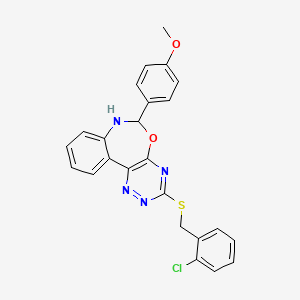 molecular formula C24H19ClN4O2S B4938321 3-[(2-Chlorophenyl)methylsulfanyl]-6-(4-methoxyphenyl)-6,7-dihydro-[1,2,4]triazino[5,6-d][3,1]benzoxazepine 