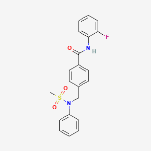 molecular formula C21H19FN2O3S B4938342 N-(2-fluorophenyl)-4-{[(methylsulfonyl)(phenyl)amino]methyl}benzamide 