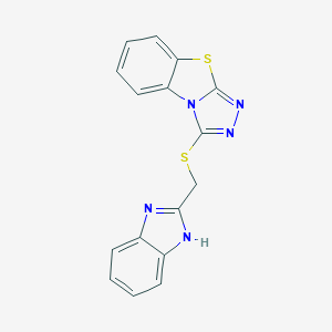 molecular formula C16H11N5S2 B493862 1H-1,3-benzimidazol-2-ylmethyl [1,2,4]triazolo[3,4-b][1,3]benzothiazol-3-yl sulfide 