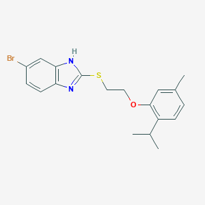 molecular formula C19H21BrN2OS B493889 5-bromo-2-{[2-(2-isopropyl-5-methylphenoxy)ethyl]sulfanyl}-1H-benzimidazole 