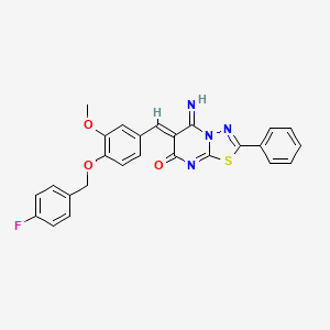 molecular formula C26H19FN4O3S B4938933 (6Z)-6-[[4-[(4-fluorophenyl)methoxy]-3-methoxyphenyl]methylidene]-5-imino-2-phenyl-[1,3,4]thiadiazolo[3,2-a]pyrimidin-7-one 